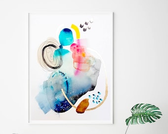 Modern Abstract Watercolor Painting Print, Fine Art Paper
