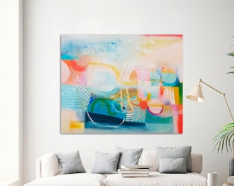 Impression abstraite colorée multicolore, Grande impression d’art mural giclée, Décor mural géométrique moderne