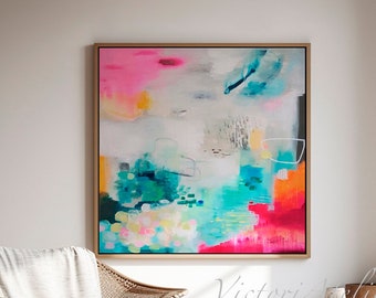 Afdrukken abstracte moderne kunst, kunst aan de grote muur, roze en grijze kunst, gicleeprint, fine-artprints, abstracte schilderkunst, VictoriAtelier