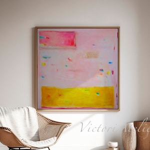 Abstract wall art print, Large abstract painting, Pink and yellow minimalist abstract art, Modern wall art for living room wall decor