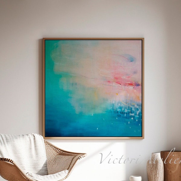 Soft pastel abstract print, light blue and pink wall art, Gradient wall art, Abtract painting print, Large wall art, Modern wall decor