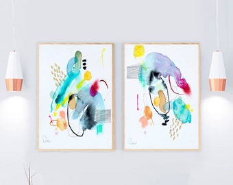 Bedroom Print Set, Set of 2 Prints, Bedroom Wall Art, watercolor set, cheerful art, abstract set, Gallery wall prints, art print set