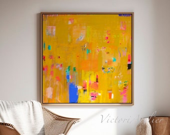 Modern yellow wall art print, Extra large abstract print, Vibrant yellow wall decor, Extra large abstract painting