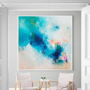 Extra Large Turquoise Wall Art Print, Light Blue Abstract Painting ...