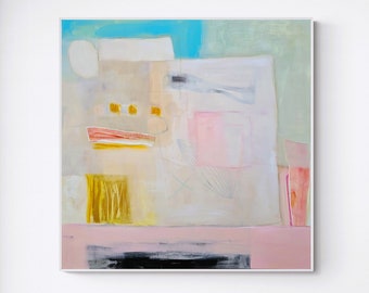 Original abstract painting on stretched canvas Ready to hang,  Multicolor minimalist abstract art, Modern Living room wall decor, 40x40