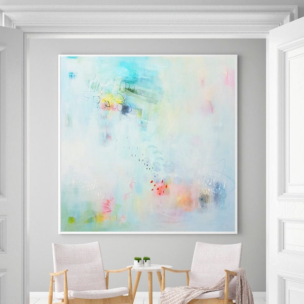 Light blue Soft pastel wall art print, abstract painting giclee print, large fine art print, Minimalist abstract art, acrylic art print,