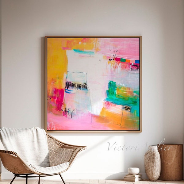 Bright wall art extra large abstract print, Vibrant and colorful abstract painting for living room decor, Multicolor artwork