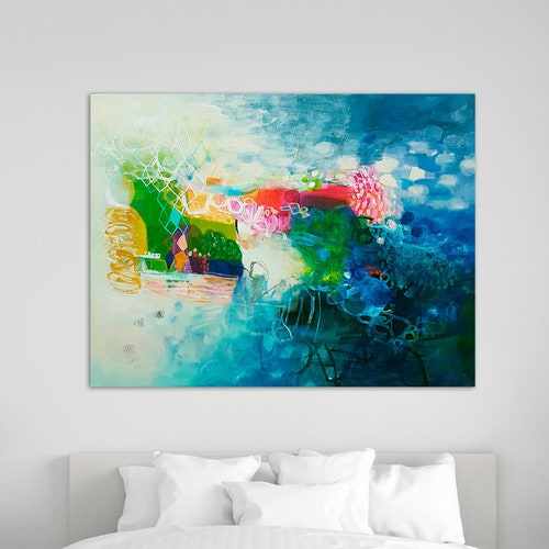 Abstract Modern Art Large Wall Art Blue and Green Art Etsy
