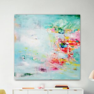 Mintgrönt abstrakt konsttryck, blågrön modern målning, giclée-reproduktion bild 6