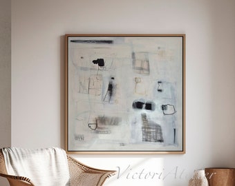 Abstract painting print, Minimalist wall art, White gray black modern abstract wall art, Neutral colors artwork