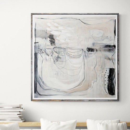 Black White and Beige Abstract Art Print Modern Contemporary Etsy