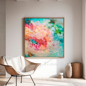 Light blue and pastel colors wall art print, Extra large abstract print, Abstract floral wall art
