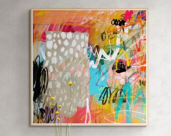 Abstract painting print, Vibrant colourful with vivid colours, Extra large wall art, Bright multicolor abstract painting
