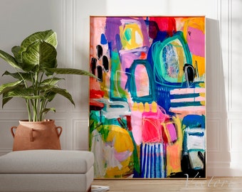 Bright, vivid and colourful abstract print, Funky multicolour abstract art, modern wall art