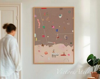 Abstract wall Art print, Painting Pink beige decor, Minimalist Living Room Decor, Maximalist poster