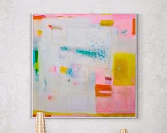 Abstract painting print, Light pink and Yellow abstract art  for modern decor, Living room wall art