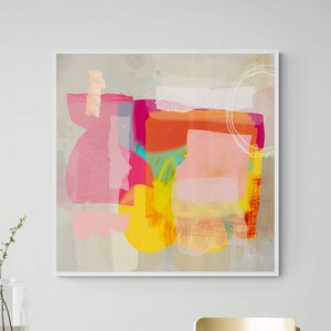 Impresión de arte de pared beige y multicolor, impresión abstracta extra grande, pintura abstracta colorida extra grande