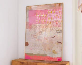 Echoes in Pale Ochre and Pink Whimsical abstract Art Print