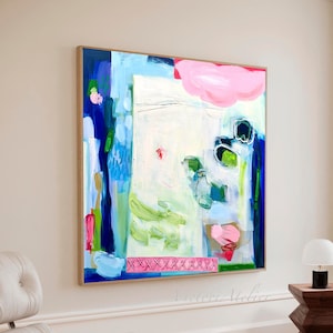 Blaue und rosa abstrakte Malerei Druck für modernes Haus Dekor, große abstrakte Malerei, abstrakte Wandkunst