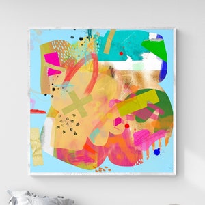 Abstract painting print, Vibrant, Light blue and colourful with vivid colors, Extra large wall art, Bright abstract painting