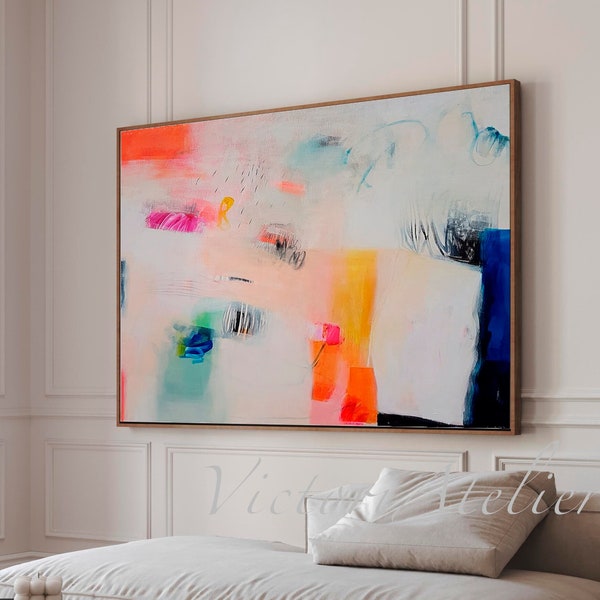Impresión de pintura abstracta con fondo blanco, impresión de arte de pared extra grande, decoración de lienzo para sala de estar