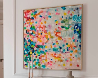Lámina de arte abstracto grande y colorida, decoración moderna para el hogar.
