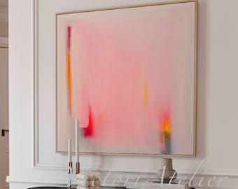 Abstrakcyjny wydruk giclée, jasnoróżowy beż, minimalistyczna dekoracja ścienna na płótnie