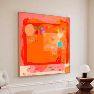 Orange Rosa großes abstraktes Bild, Orange Rosa Großes abstraktes Bild, Modernes Wandbild, Buntes Bild, Lebhaftes Orange Bild