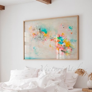 Large abstract art print, Beige multicolor wall art, Warm wall decor, Abstract painting, Extra large wall art