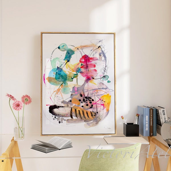 Abstract Watercolor Giclée Print, Gold Leaf Embellished, Modern Wall Decor