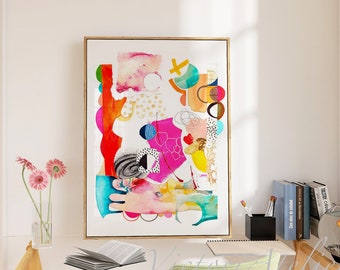 Bright colorful Abstract art, Abstract painting pink and orange eclectic wall decor, Modern colorful wall art