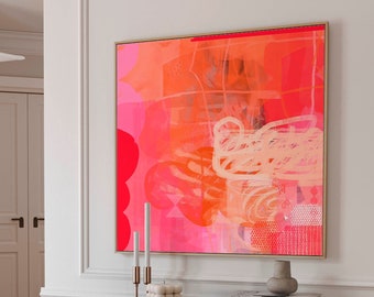 Vibrant abstract painting print, abstract wall art, orange and bright pink wall art