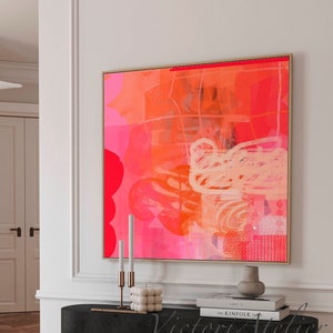 Vibrant abstract painting print, abstract wall art, orange and bright pink wall art