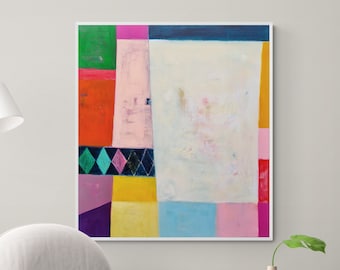 Original geometric abstract painting on canvas , Colorful Multicolor minimalist abstract art, Modern Living room wall decor, "36x"40