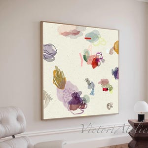Abstract Painting, Minimalist Modern Wall Decor, Large beige and multicolor wall art print
