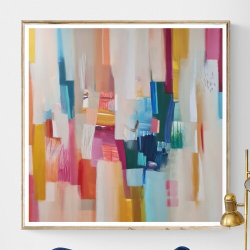 Orange and Green Geometric Print Colorful Abstract Fine Art Etsy