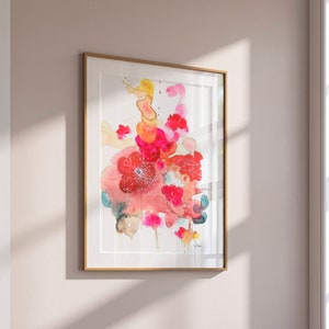 Floral print, red flowers watercolor giclee print, red and pink floral bouquet