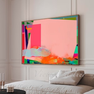 Abstract geometric print, Pink modern large wall art, Abstract painting color block, Office wall decor