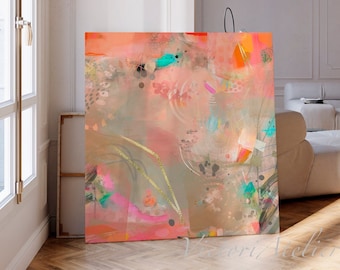 Beige and Pink Abstract Art Print, Modern Giclée Wall Decor
