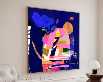 Bright klein blue abstract painting print, Vibrant blue abstract wall art, Large modern abstract art, Colorful abstract painting