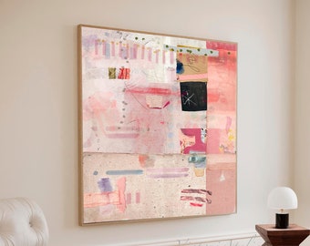 Light Pink Abstract Art Print, Modern Textured Beige, Large Wall Decor