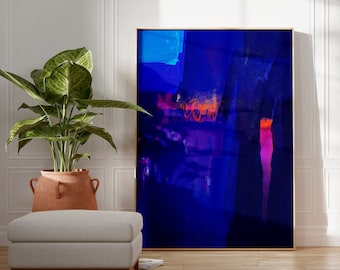 Modern vibrant blue Abstract art print, Minimalist  blue abstract art, Bright blue wall art, Extra large modern wall art