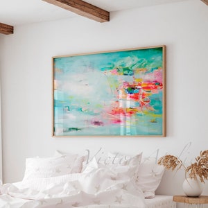 Abstract art green mint print , Teal wall art, modern abstract painting, Master bedroom wall art
