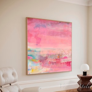 Impression d'art mural abstrait, peinture texturée magenta rose vif, impression de peinture d'art mural extra large, décoration de toile minimaliste