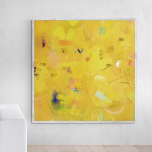 Bright yellow wall art print, Extra large abstract print, Vibrant yellow wall decor, Extra large abstract painting