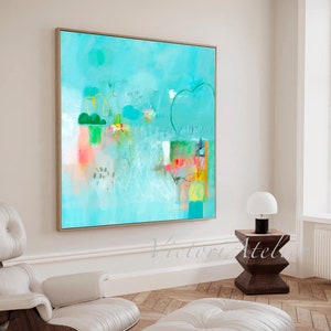 Turquoise cyan abstract minimalist wall art, Abstract painting print, Modern joyful light blue abstract art, Boho chic wall decor