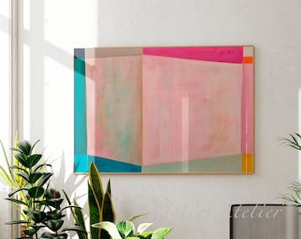 Abstract pink minimalist painting print , Extra large wall art print, Geometric Canvas wall decor for living room