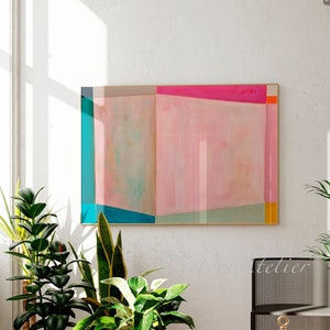 Abstract pink minimalist painting print , Extra large wall art print, Geometric Canvas wall decor for living room