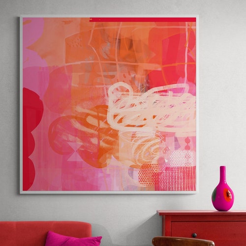 Orange and Blue Abstract Large Wall Art Print Colorful Etsy