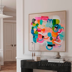 Multicolor abstract wall art, Funny art print colorful, Large abstract painting, Modern large wall art for living room wall decor